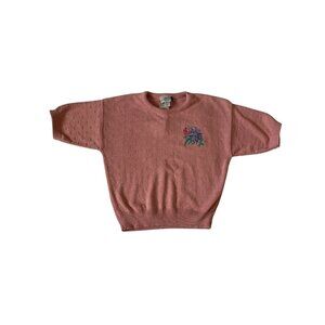 Vintage Pink Sweater With Embroidered Floral Design By Diversity L 100% Acrylic